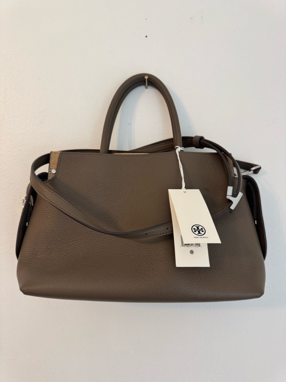 Tory Burch Mercer Wild Mushroom Pebbled Leather Satchel